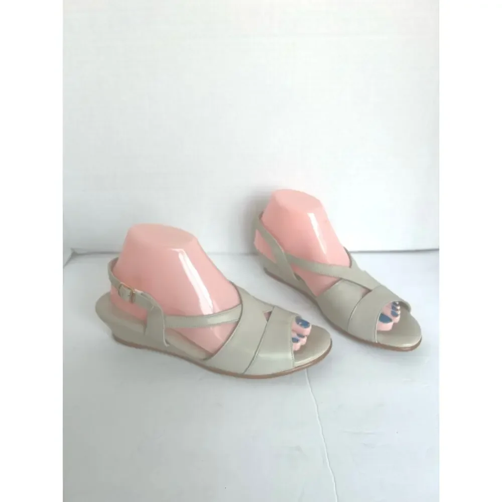 SAS Criss Cross‎ Strappy Bone Leather Slingback Wedge Heel Sandals Sz 8.5S Slim
